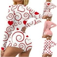 thumbnail image 1 of FNFYFH Women’s Valentines Deep V Neck Shorts Long Sleeve Knitted One Piece Bodysuit Sexy Pajama Onesie Bodycon Rompers Overall, 1 of 5
