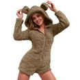 thumbnail image 1 of FNFYFH Women's Warm Fuzzy Hooded Romper Zip Up Fleece Onesies Hooded Sherpa Rompers Long Sleeve Short Playsuit Jumpsuit Loungewear, 1 of 8