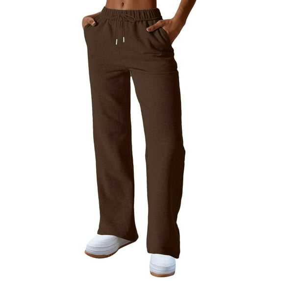 FNFYFH Women's Wide Leg Sweatpants Baggy Straight Leg Open Bottom Sweatpants Drawstring High Waisted Athletic Pants with Pockets