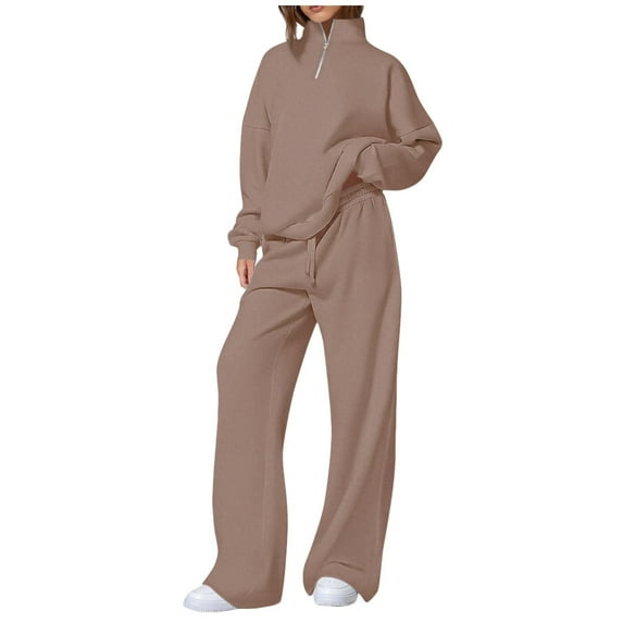 FNFYFH Womens 2 Piece Outfits Long Sleeve Oversized Half Zip Sweatshirt Wide Leg Sweatpants Lounge Set Tracksuit