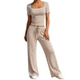 thumbnail image 1 of FNFYFH Womens 2 Piece Ribbed Sets Square Neck Crop Top Wide Leg Pants Casual Striped Lounge Set Y2k Outfits, 1 of 6