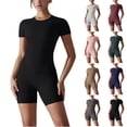 thumbnail image 1 of FNFYFH Womens 2 Piece Workout Sets Soft Stretch Scrunch Butt Shorts Crew Neck T-shirt Matching Yoga Clothing Set Slim Fitted Gym Outfits, 1 of 8