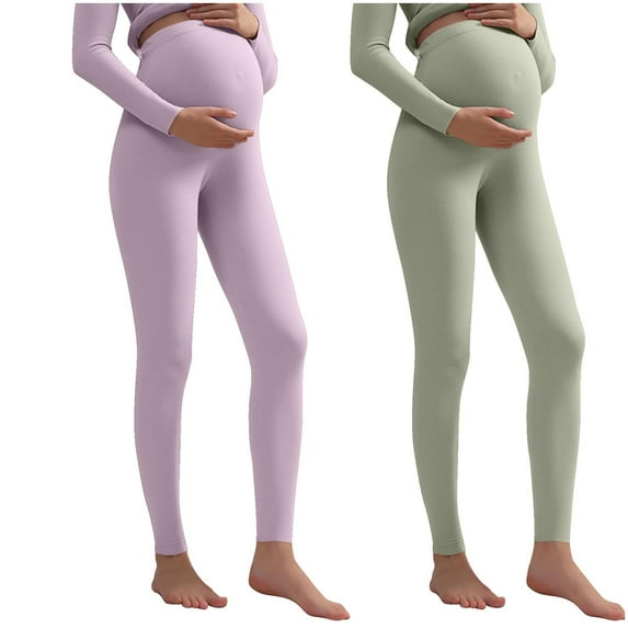 FNFYFH Womens 2PC Maternity Leggings Over The Belly Full Length Yoga Pants Thermal Winter Tights