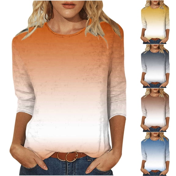 FNFYFH Womens 3/4 Sleeve Tops Plus Size Crewneck Summer Casual Tee Shirts Loose Dressy Tunic Blouse