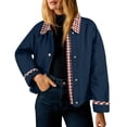 thumbnail image 1 of FNFYFH Womens Barn Jacket Cropped Shacket Jacket Contrast Plaid Outerwear Coat Loose Lapel Spring Jacket, 1 of 7