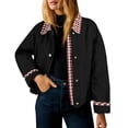 thumbnail image 1 of FNFYFH Womens Barn Jacket Cropped Shacket Jacket Contrast Plaid Outerwear Coat Loose Lapel Spring Jacket, 1 of 7