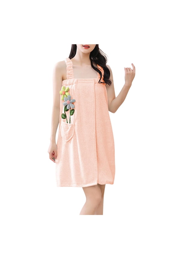 Womens Bath Towel Wrap with Straps Cute Flower Towel Dress Microfiber Bath Towel Dress Spa Towel Robe