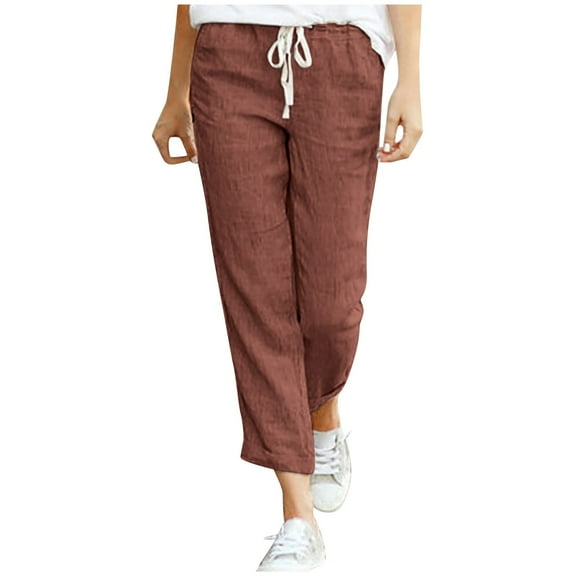 FNFYFH Womens Capri Pants Drawstring Relaxed Fit Wide Leg Pant Lightweight Summer Beach Pants