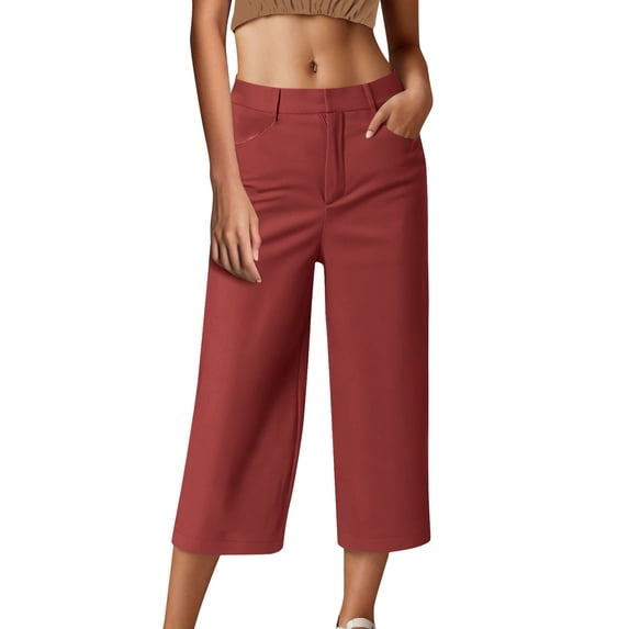 FNFYFH Womens Chino Capri Pants Wide Leg Business Dress Pants Cropped Stretchy Straight Leg Pants with Pockets