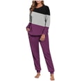 thumbnail image 1 of FNFYFH Womens Color Block Sweatsuit Fleece 2 Piece Outfit Long Sleeve Crew Neck Pullover and Jogger Set Soft Pajamas Sets, 1 of 7