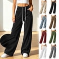 thumbnail image 1 of FNFYFH Womens Corduroy Pants Casual High Waisted Elastic Drawstring Sweatpants Loose Fit Wide Leg Pants with Pockets, 1 of 9