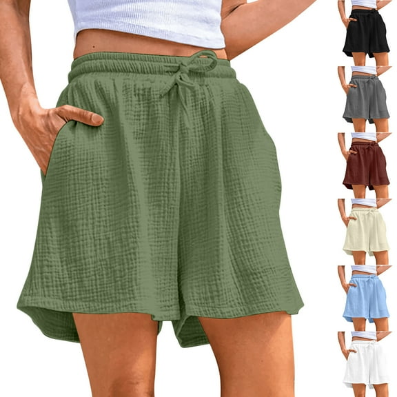 FNFYFH Womens Cotton Linen Shorts Summer Drawstring Elastic Waist Short Pants 2025 Causal Breathable Shorts for Women Solid Color Bottoms,Green S-XXL