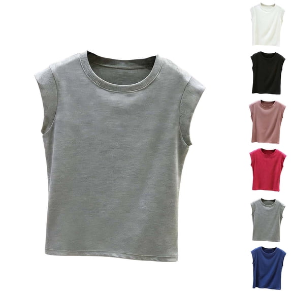 FNFYFH Womens Cropped Cap Sleeve Tank Tops Casual Loose Fit Basic Tee Summer Shirts