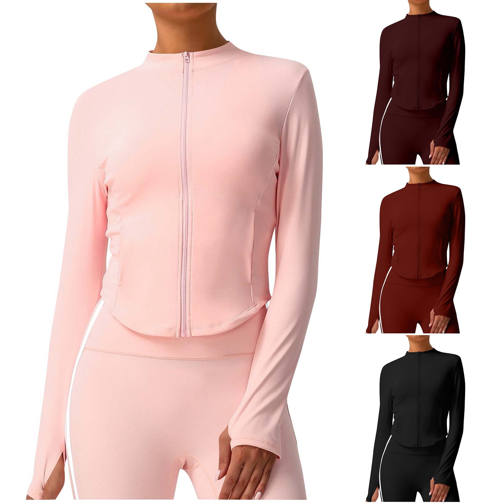 FNFYFH Womens Cropped Zip Up Workout Jacket Slim Fit Running Athletic ...