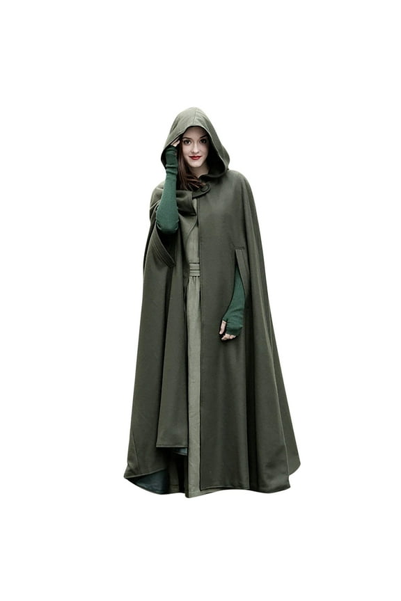Womens Fall Fashion Windproof Hooded Open Front Cardigan, Women Long Poncho Cape Coat Winter Cloak Trench Outerwear Jacket Green XXL