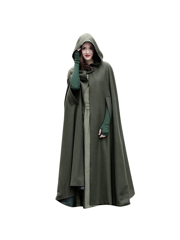 Womens Fall Fashion Windproof Hooded Open Front Cardigan, Women Long Poncho Cape Coat Winter Cloak Trench Outerwear Jacket Green XXL