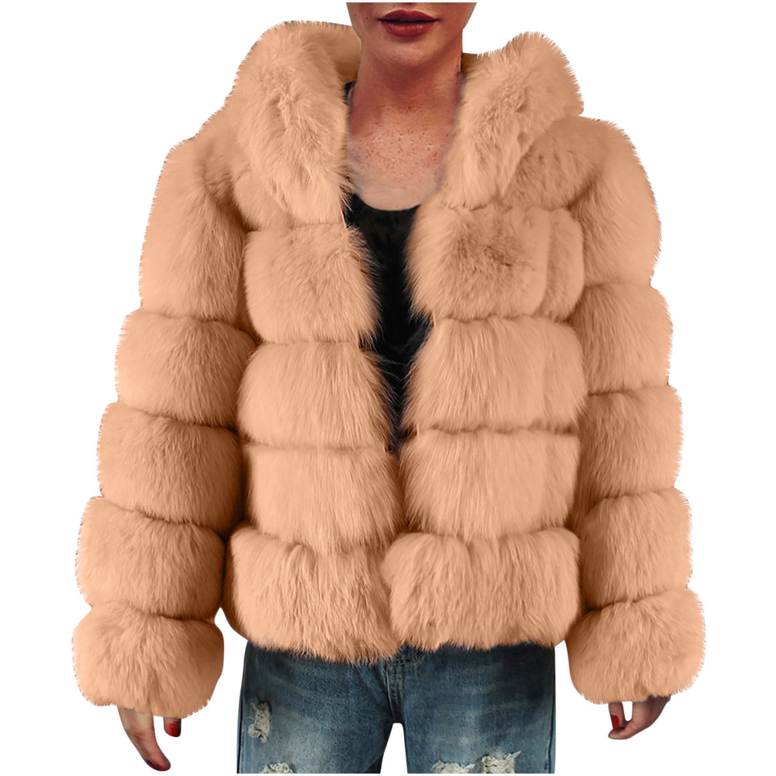 Beige Faux Fur Bubble Coat Faux Fur Collar And Trim Puffer Coat