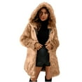 thumbnail image 1 of FNFYFH Womens Faux Fur Jacket Hooded Solid Color Long Shaggy Overcoat Soft Fluffy Outwear Long Sleeve Plush Coat with Hood, 1 of 7
