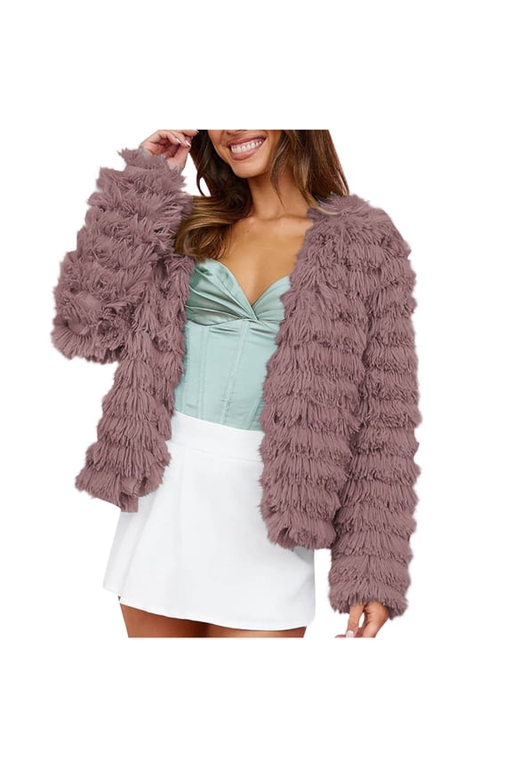 Womens Faux Fur Jacket Open Front Fluffy Coat Outerwear Long Sleeve Winter Parka Long Solid Shaggy Jackets