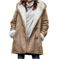 thumbnail image 1 of FNFYFH Womens Faux Fur Sherpa Coat Horn Button Fuzzy Fleece Jacket Thick Sherpa Lined Parka Hooded Long Sleeve Winter Coats with Pockets, 1 of 8