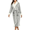 thumbnail image 1 of FNFYFH Womens Flannel Robe Color Block Terry Shawl Collar Bathrobe Lightweight Ultra Soft Fleece Pockets Robes Spa Bath Robe with Belt, 1 of 4