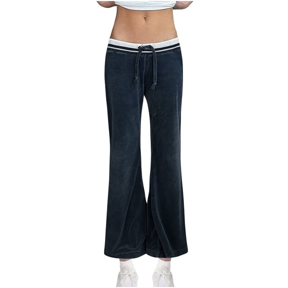 FNFYFH Womens Flare Pants Fashion Color Block Low Rise Yoga Pants Drawstring Low Waisted Bootcut Bell Bottom Y2K Pants