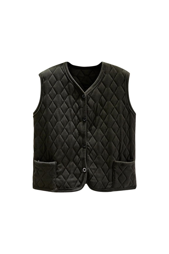 Womens Fleece Cropped Vest Solid Color Sleeveless Sherpa Jacket Coat V Neck Button Down Thermal Winter Gilet Waistcoat