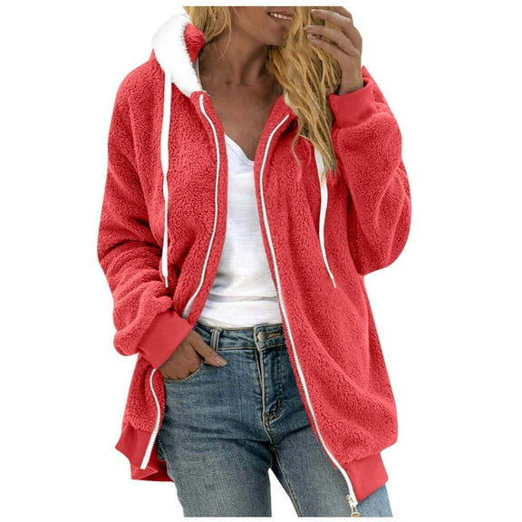 FNFYFH Womens Fleece Jacket Oversized Full Zip Up Sherpa Lined Hoodie Sweatshirt Jacket Long Sleeve Sherpa Fuzzy Casual Coats
