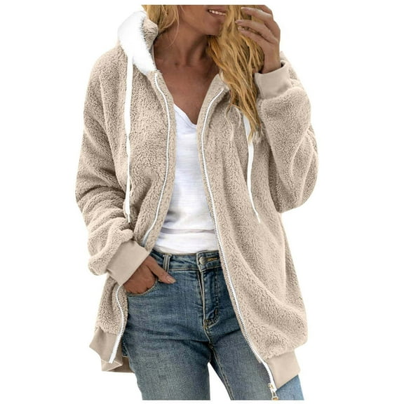 FNFYFH Womens Fleece Jacket Oversized Full Zip Up Sherpa Lined Hoodie Sweatshirt Jacket Long Sleeve Sherpa Fuzzy Casual Coats