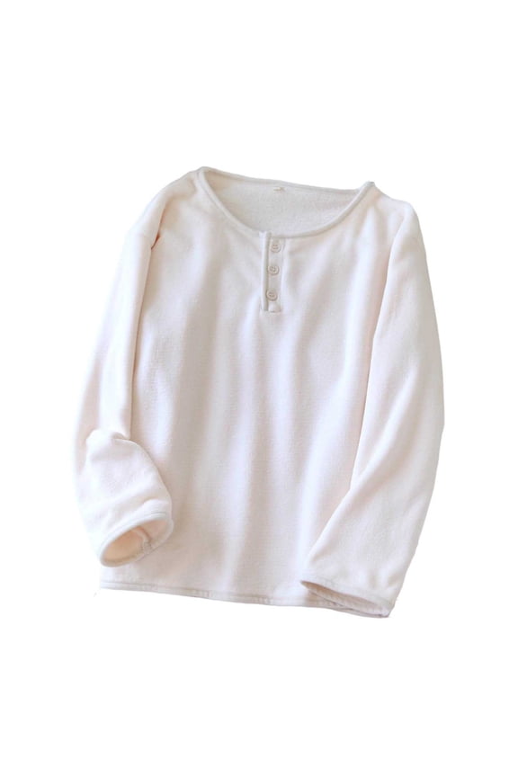 Womens Fleece Pajama Tops Long Sleeve Flannel Pjs Winter Warm Thick Sleeping Pullover Button Down Sleepwear Henley Shirt