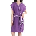 thumbnail image 1 of FNFYFH Womens Fleece Robes Soft Plush Ruffle Trim Sleeveless Bathrobes Quick Dry Thermal Thick Bath Robe, 1 of 4