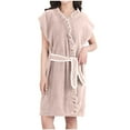 thumbnail image 1 of FNFYFH Womens Fleece Robes Soft Plush Ruffle Trim Sleeveless Bathrobes Quick Dry Thermal Thick Bath Robe, 1 of 5