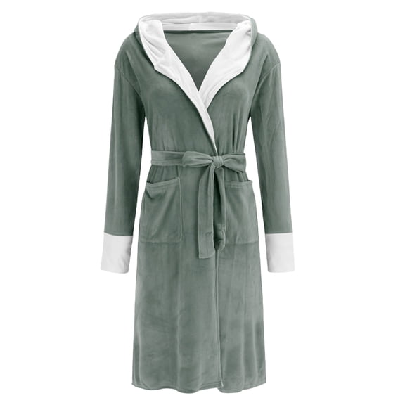 FNFYFH Womens Hooded Robe Plus Size Fleece Long Robes Cozy Flannel Bathrobe Quick Dry yet Warm Housecoat with Pockets and Belt