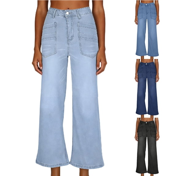 FNFYFH Womens Jeans High Waist Straight Leg Pants Stretch Ankle Length Jeans Denim Pants with Pockets
