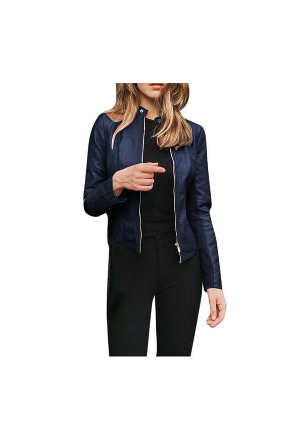 Womens Leather Jackets Trendy Zipper Long Sleeve Coats Loose Fit Motorcycle Jacket for Women 2025 Leathers Overcoat Solid Coat Black S-XXXL