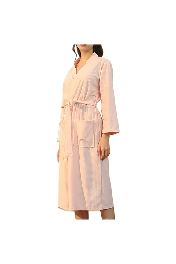 Womens Lightweight Waffle Robe Long Kimono Spa Bathrobe Quick Dry Absorbent Robes Soft Loungewear with Pockets