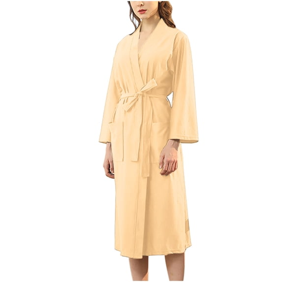 FNFYFH Womens Lightweight Waffle Robe Long Kimono Spa Bathrobe Quick Dry Absorbent Robes Soft Loungewear with Pockets