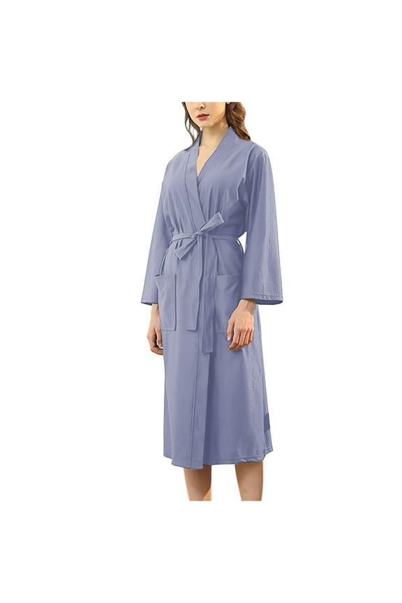 Womens Lightweight Waffle Robe Long Kimono Spa Bathrobe Quick Dry Absorbent Robes Soft Loungewear with Pockets