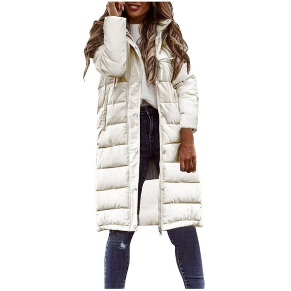FNFYFH Womens Long Puffer Jacket Lightweight Quilted Jackets Hooded Solid Color Winter Coat Plus Size Womens Clothing