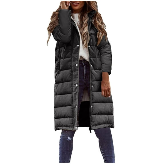 FNFYFH Womens Long Puffer Jacket Lightweight Quilted Jackets Hooded Solid Color Winter Coat Plus Size Womens Clothing