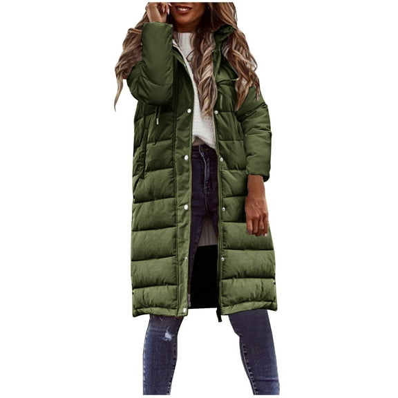FNFYFH Womens Long Puffer Jacket Lightweight Quilted Jackets Hooded Solid Color Winter Coat Plus Size Womens Clothing