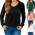 thumbnail image 1 of FNFYFH Womens Long Sleeve Shirt Comfort Pleated Front Crewneck T-Shirt Loose Fit Tunic Tops Basic Tee, 1 of 5