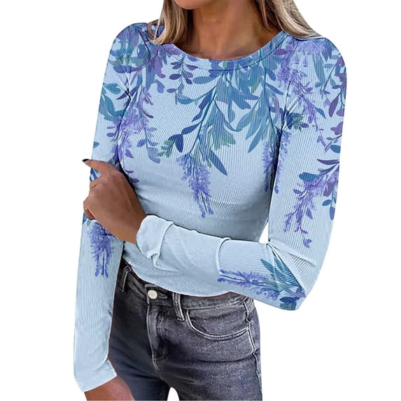 FNFYFH Womens Long Sleeve Shirts Crewneck Kint Tops Slim Fit Blouse Y2k Going Out Tops Basic Tee