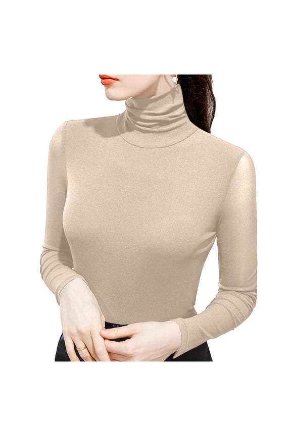Womens Long Sleeve Turtleneck Mesh Tops Slim Fitted Lightweight Undershirts Casual Layer Tops Shirts
