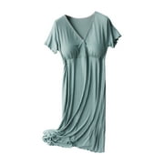 FNFYFH Womens Maternity Loung Dresses Nursing Breastfeeding Dress with Built in Bra 2025 Ruffled Tunic Pregnancy Dresses Causal V Neck Short Sleeve for Women Clearance Deals