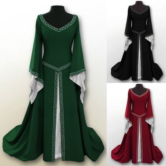 FNFYFH Womens Medieval Dress Victorian Renaissance Costume Long Ren Faire Dress Irish Over Cosplay Retro Gown