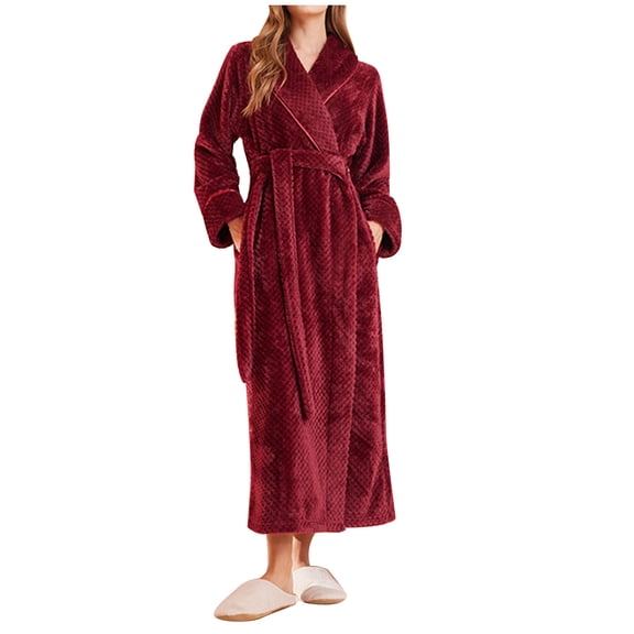 FNFYFH Womens Mens Robe Long Plush Soft Bathrobe Jacquard Flannel Robes Shawl Collar Sleepwear Cozy Warm Housecoat with Pockets