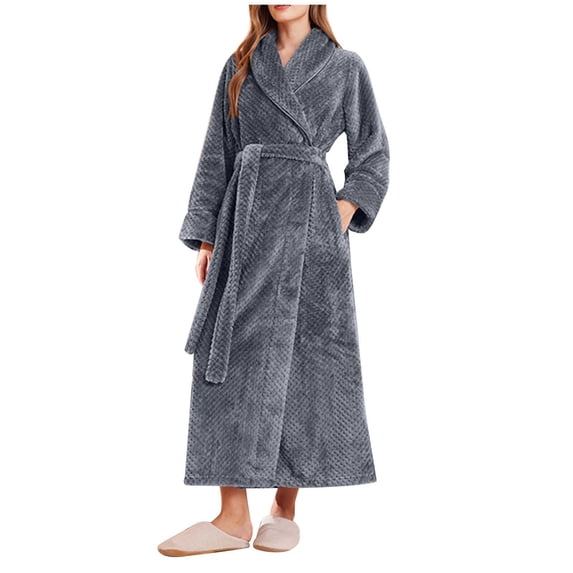 FNFYFH Womens Mens Robe Long Plush Soft Bathrobe Jacquard Flannel Robes Shawl Collar Sleepwear Cozy Warm Housecoat with Pockets