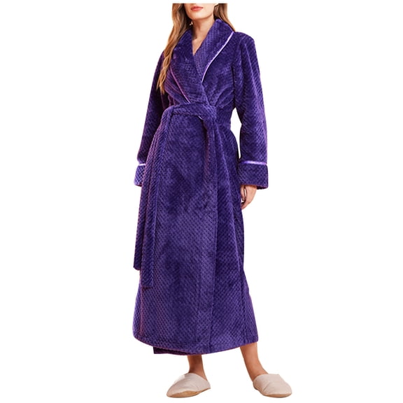 FNFYFH Womens Mens Robe Long Plush Soft Bathrobe Jacquard Flannel Robes Shawl Collar Sleepwear Cozy Warm Housecoat with Pockets