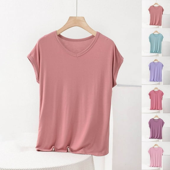 FNFYFH Womens Modal Soft T Shirts Short Sleeve V Neck Basic Tee Lightweight Soft Summer Tops
